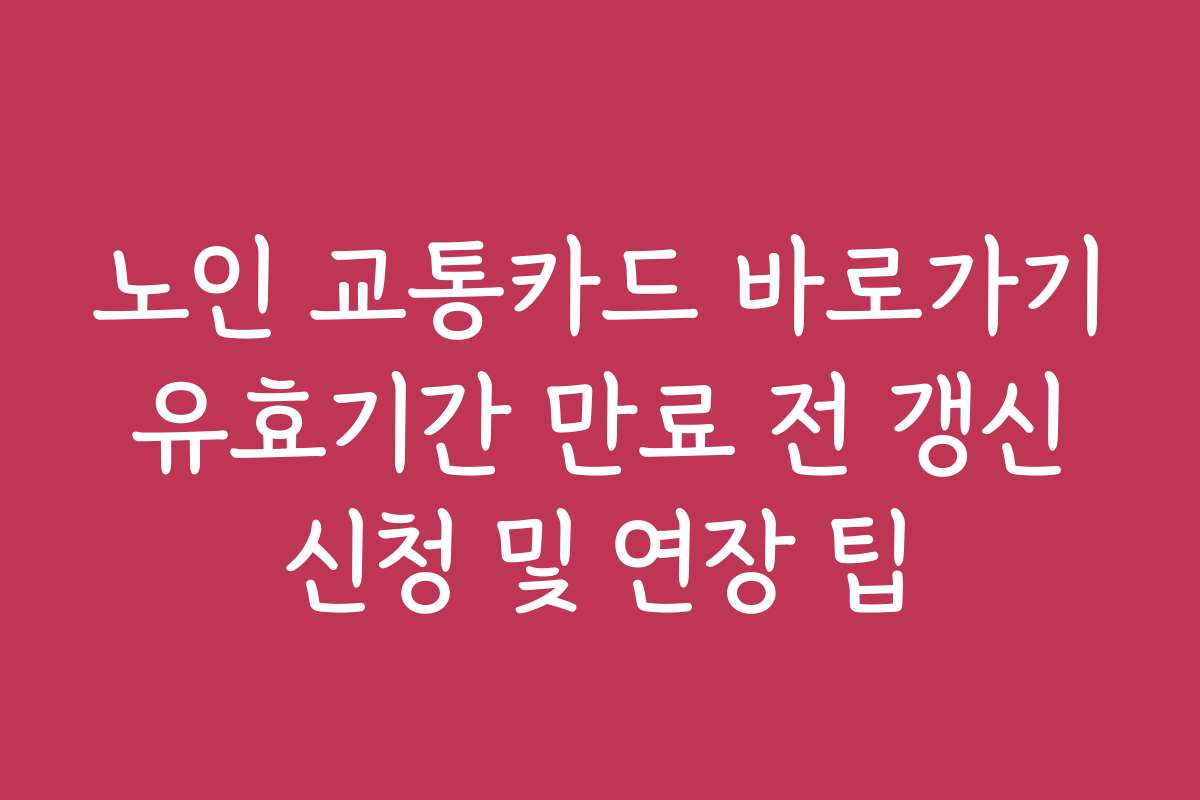 노인 교통카드 바로가기 유효기간 만료 전 갱신 신청 및 연장 팁