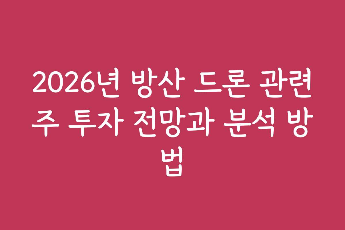 2026년 방산 드론 관련주 투자 전망과 분석 방법