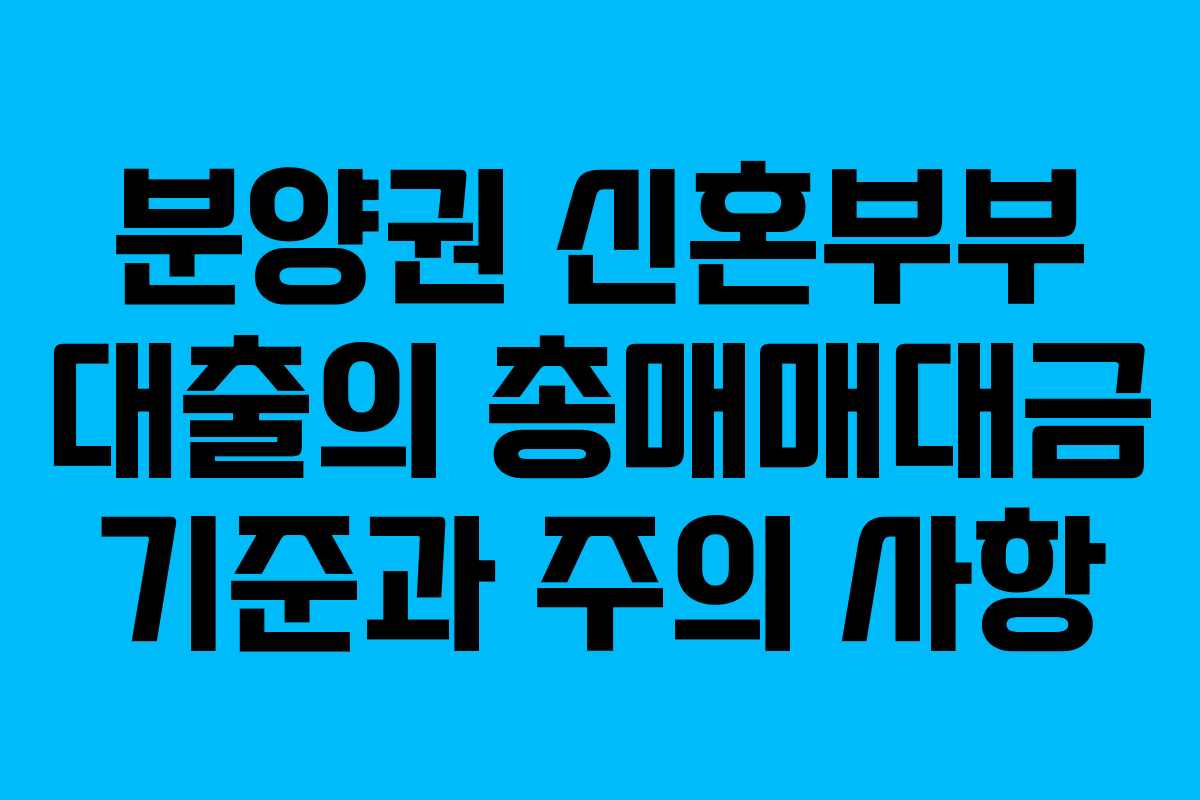 분양권 신혼부부 대출의 총매매대금 기준과 주의 사항