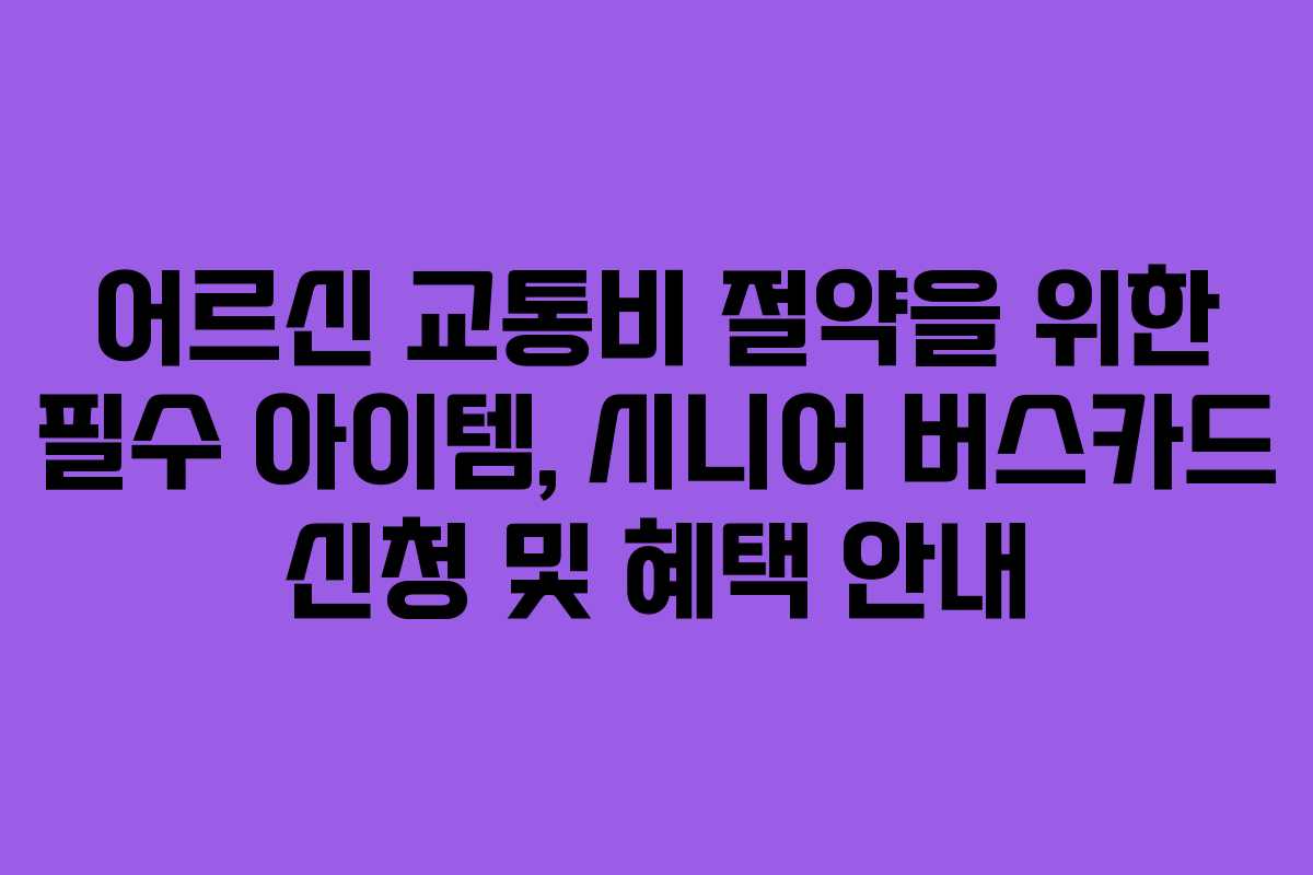 어르신 교통비 절약을 위한 필수 아이템, 시니어 버스카드 신청 및 혜택 안내