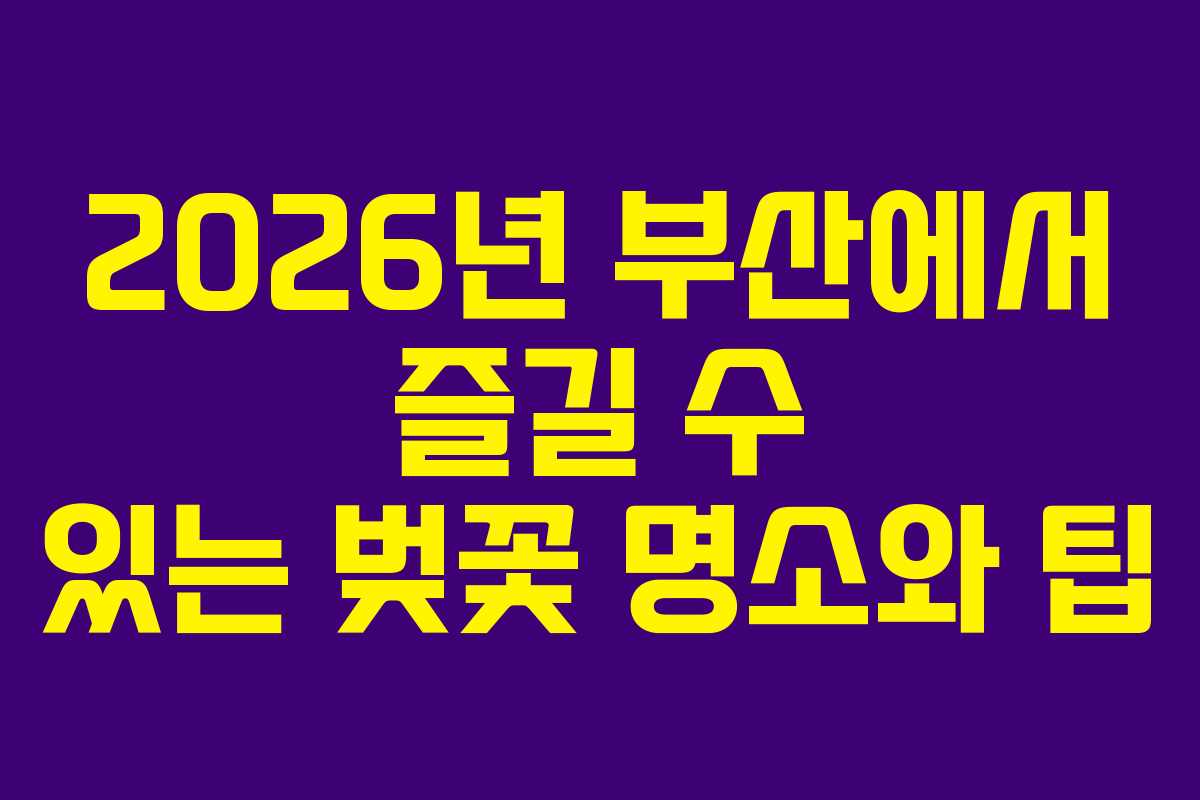 2026년 부산에서 즐길 수 있는 벚꽃 명소와 팁
