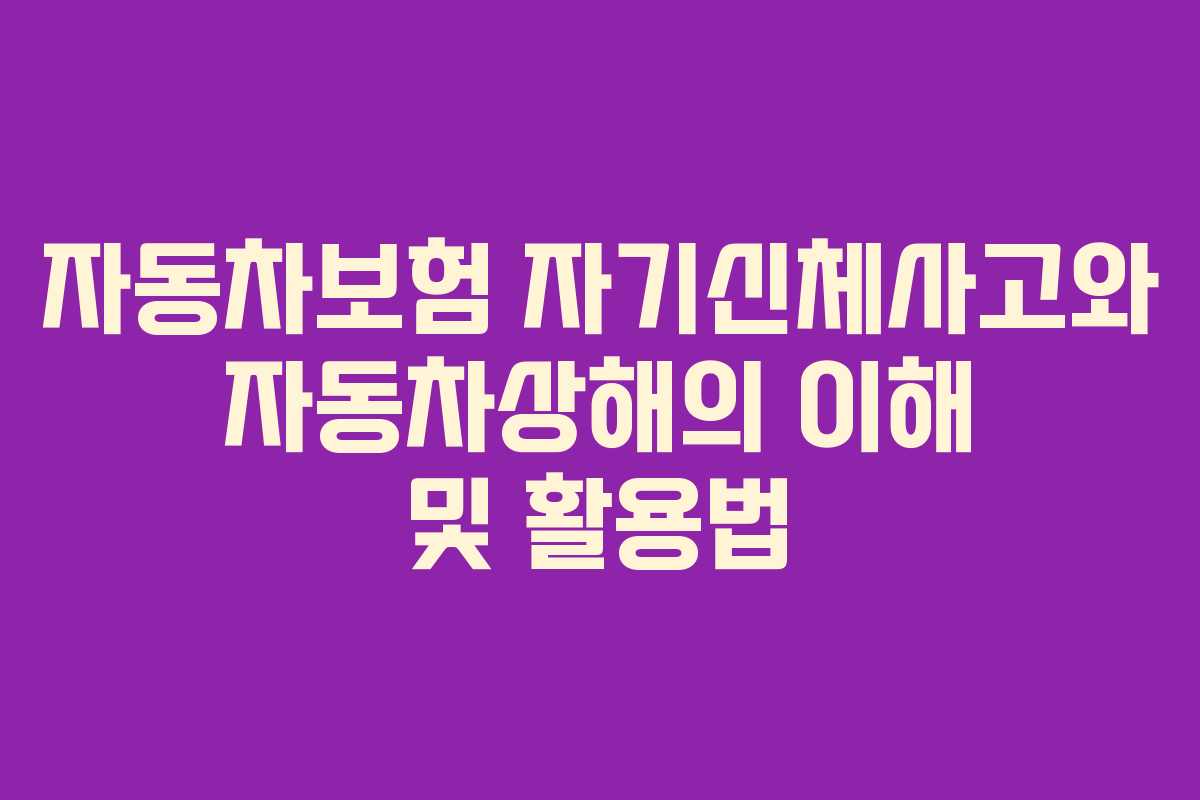 자동차보험 자기신체사고와 자동차상해의 이해 및 활용법