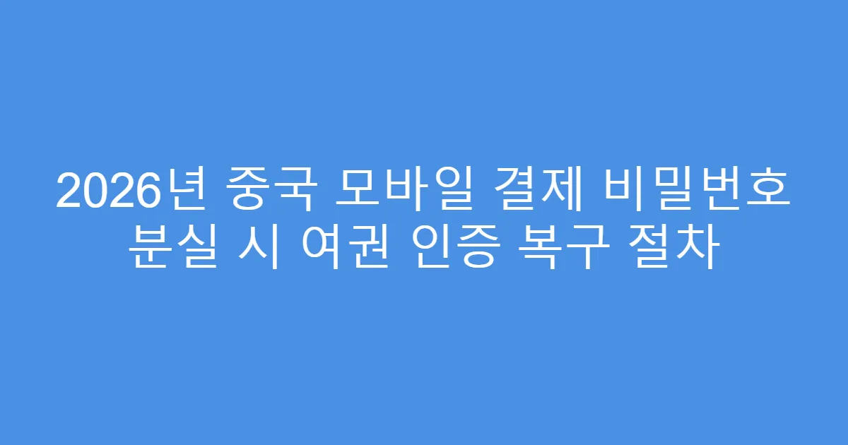 2026년 중국 모바일 결제 비밀번호 분실 시 여권 인증 복구 절차
