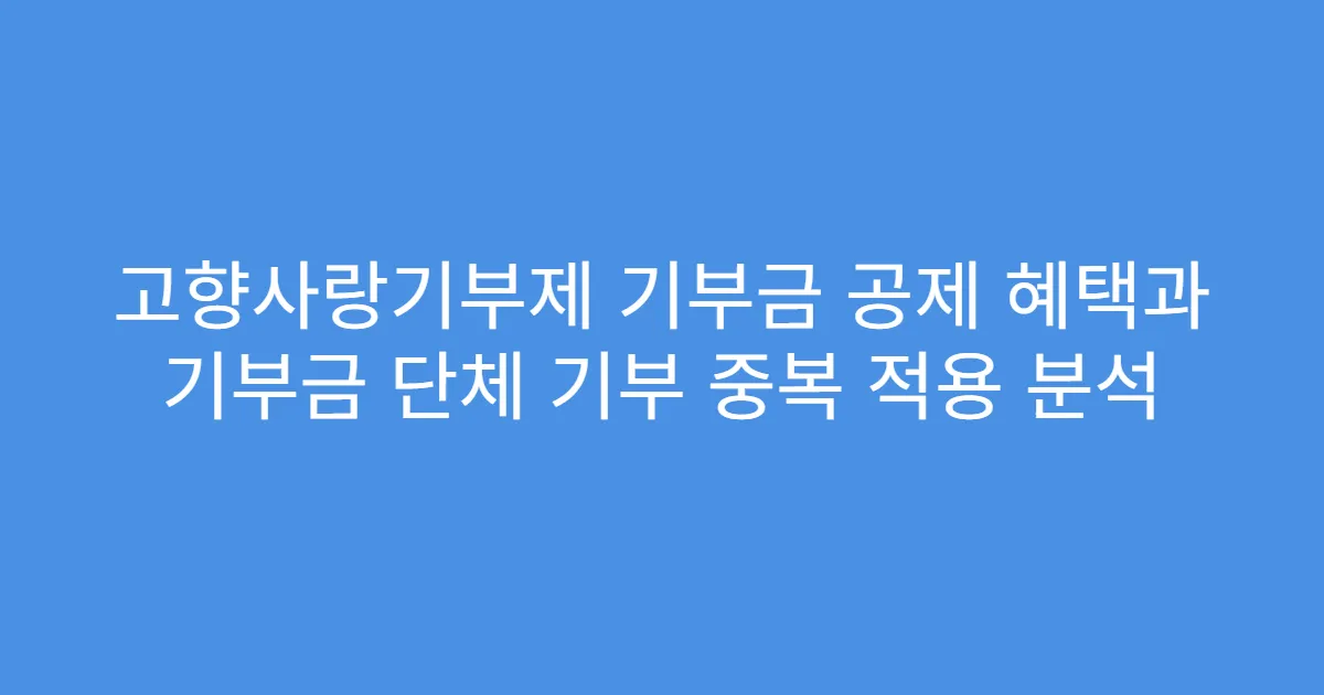 고향사랑기부제 기부금 공제 혜택과 기부금 단체 기부 중복 적용 분석