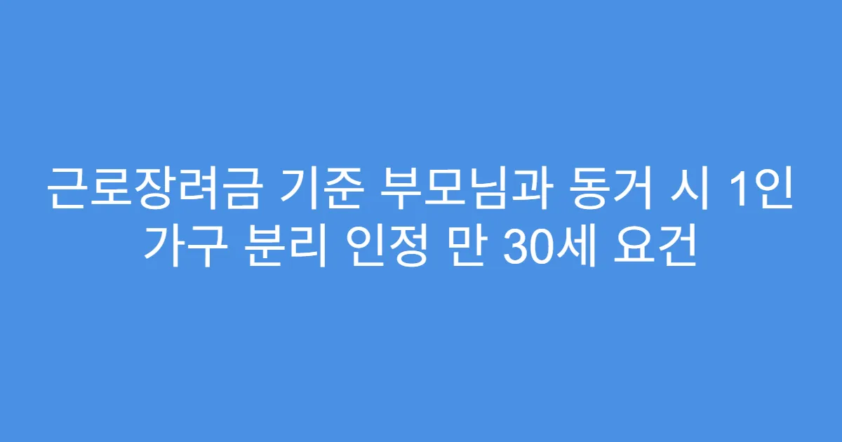 근로장려금 기준 부모님과 동거 시 1인 가구 분리 인정 만 30세 요건