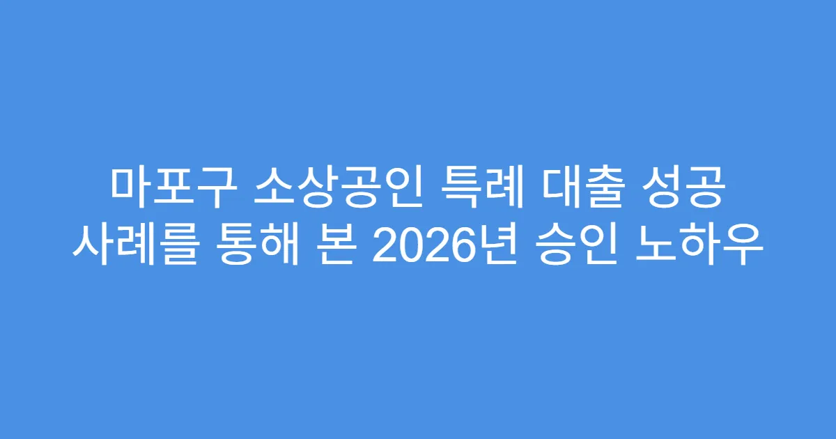 마포구 소상공인 특례 대출 성공 사례를 통해 본 2026년 승인 노하우