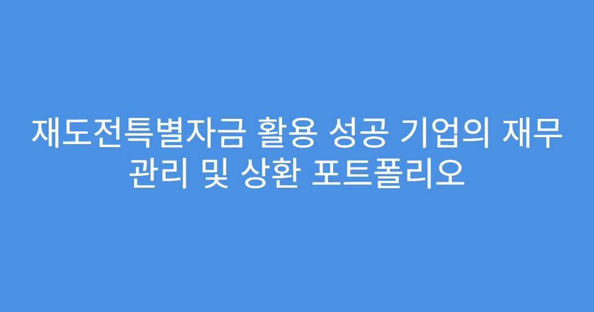 재도전특별자금 활용 성공 기업의 재무 관리 및 상환 포트폴리오