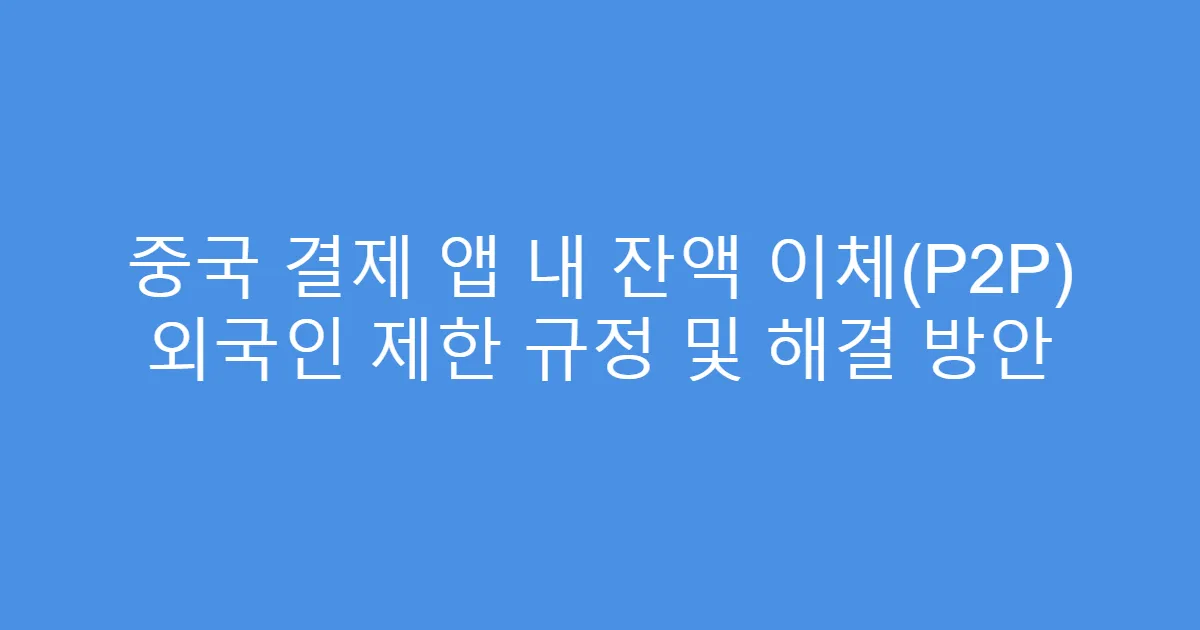 중국 결제 앱 내 잔액 이체(P2P) 외국인 제한 규정 및 해결 방안